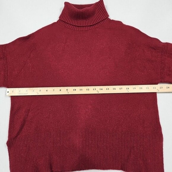 J Crew Womens Turtleneck Sweater Medium Burgendy Alpaca Merino Wool Side Slit - Picture 8 of 11